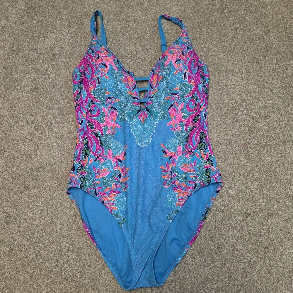 Lilly Pulitzer Jaspen One Piece Swimsuit Multi Seaweed Samba Engineered SIZE‎ 12